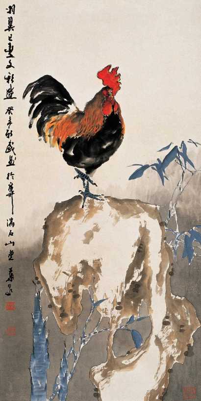叶泉 癸未(2003年) 公鸡图 立轴